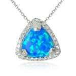 Blue Fire Opal Triangle Pendant w/Halo of CZs